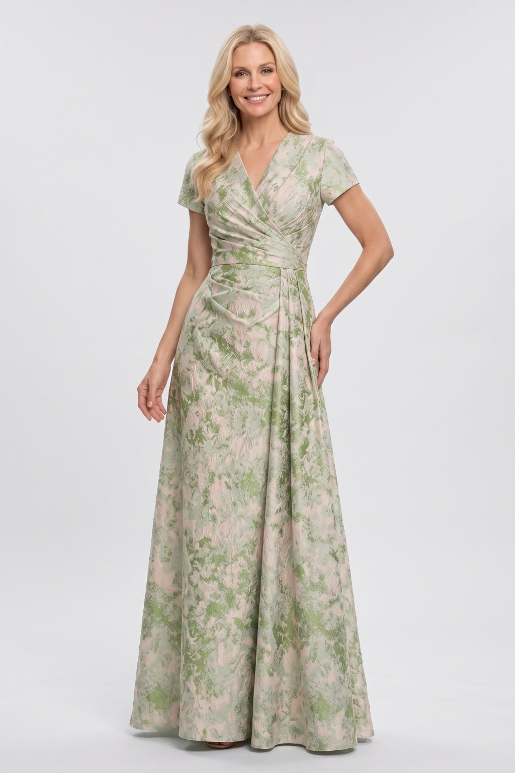 A-Line Floor Length Jacquard Mother of the Bride Dress CM0503 - Green - COCOMELODY